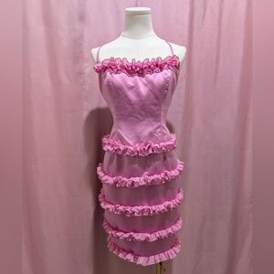 Pink Ruffle Tier Cake Midi Dress